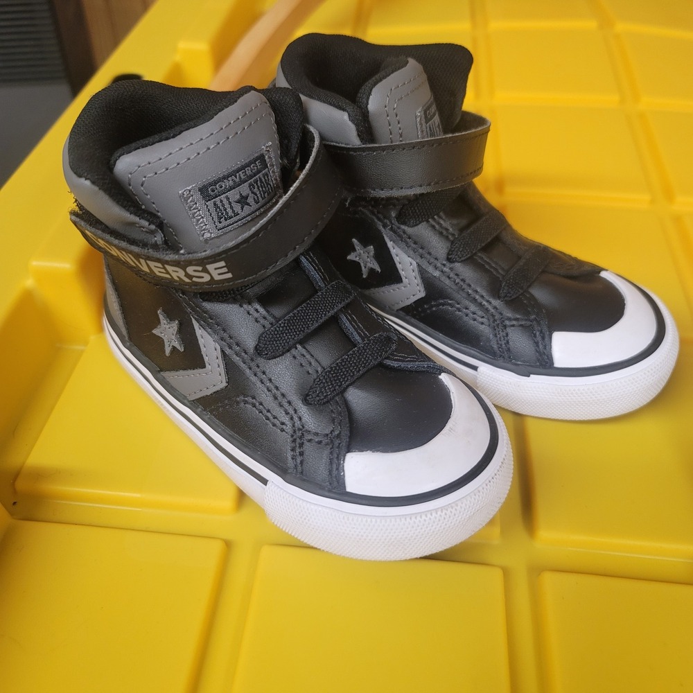 Converse Pro Blaze Strap Black Grey Leather High Top Sneakers‎ Kids Size EUc